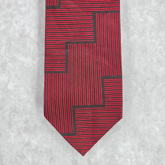 Renzo Red Navy Blue Stripe Pure 100% Silk Handmade Executive Men's Neck Tie