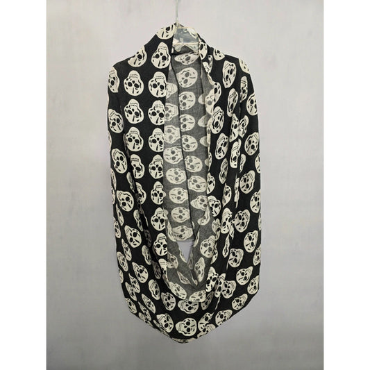 Black Skull Printed Large Gothic Grunge Infinity Scarf OSFM