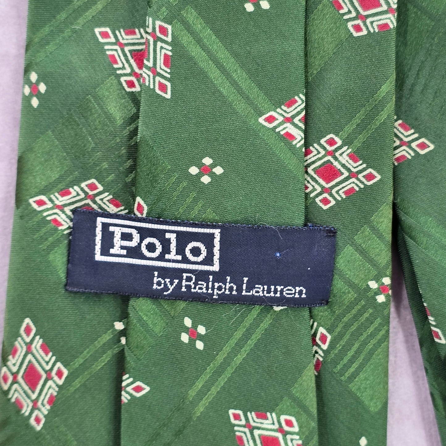 Polo by Ralph Lauren Green Red Geometric 100% Silk Men's Neck Tie