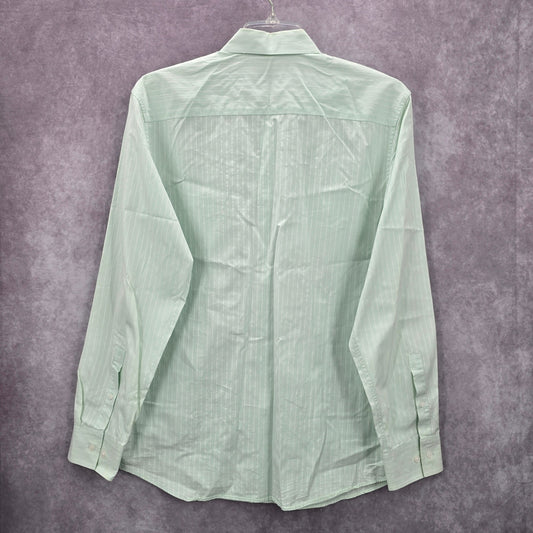 Calvin Klein Mens Green Button Down Long Sleeve Stripe Cotton Dress Shirt Large