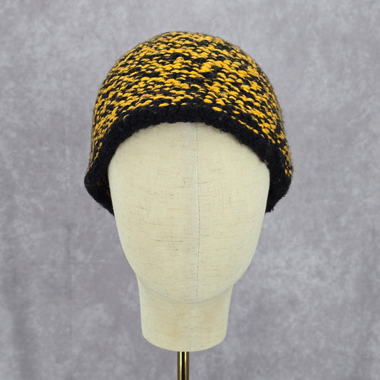 Yellow Black Crochet Knit Bucket Cap Hat Fun Vintage Y2K Funky Beanie