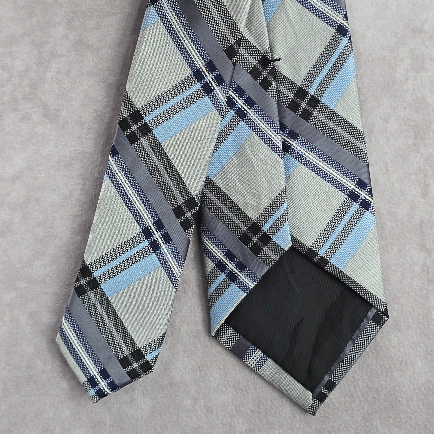 Perry Ellis Portfolio Striped Blue Gray Tartan Plaid Executive Neck Tie Men's