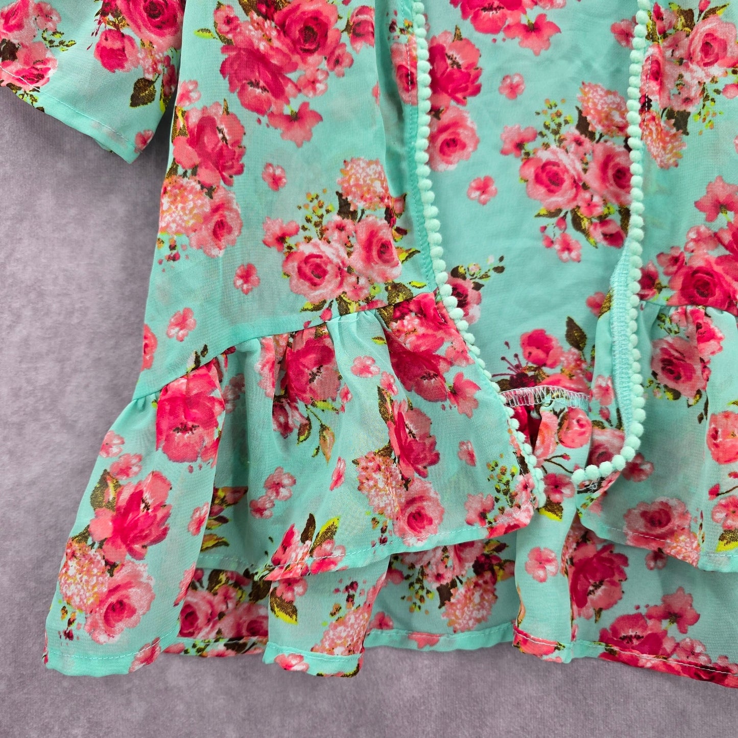Nannette Green Floral Ruffle Short Sleeve Lace Sheer Cover Up 3T