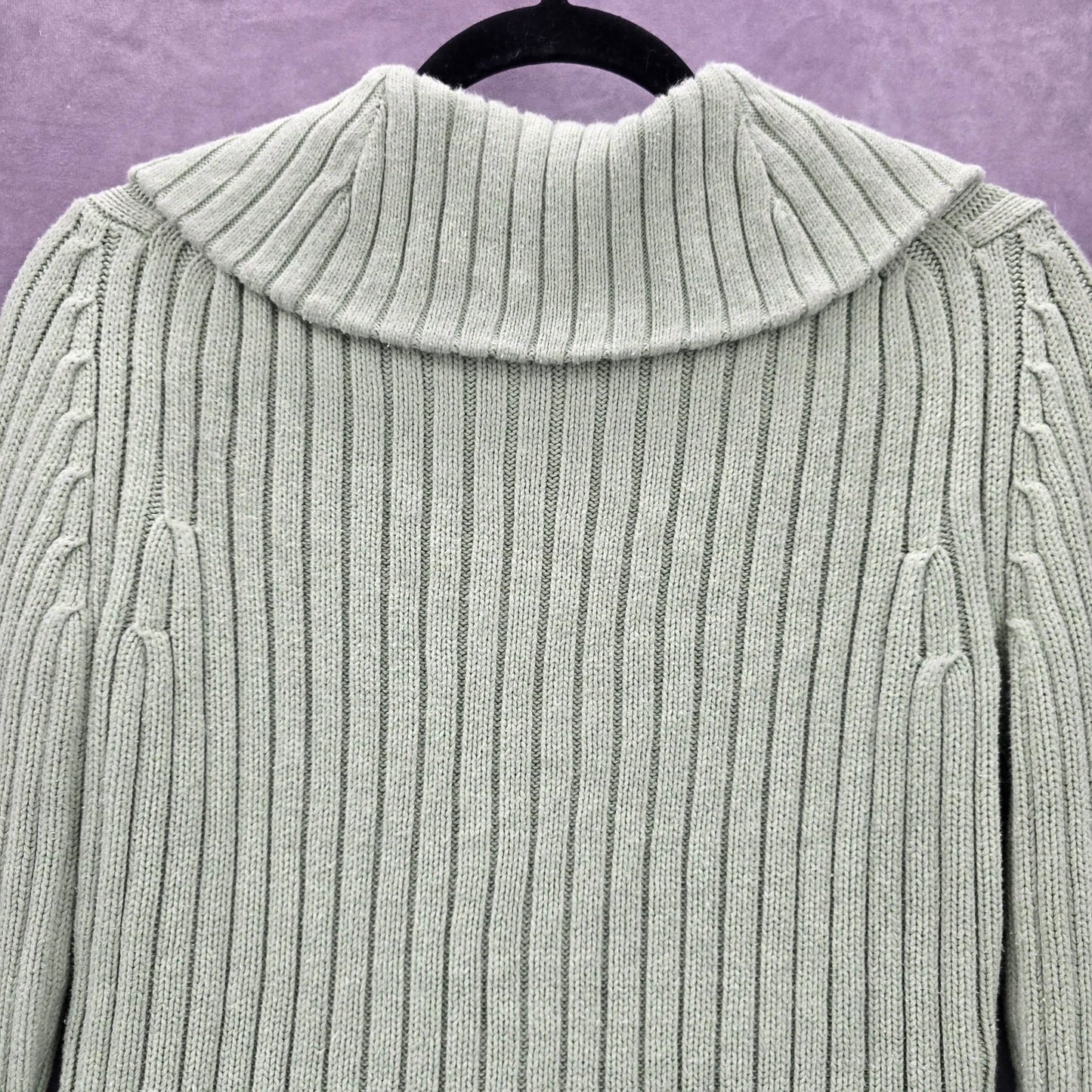 Gap Green Ribbed Long Sleeve Cotton Zip Collar Cardigan Sweater Small