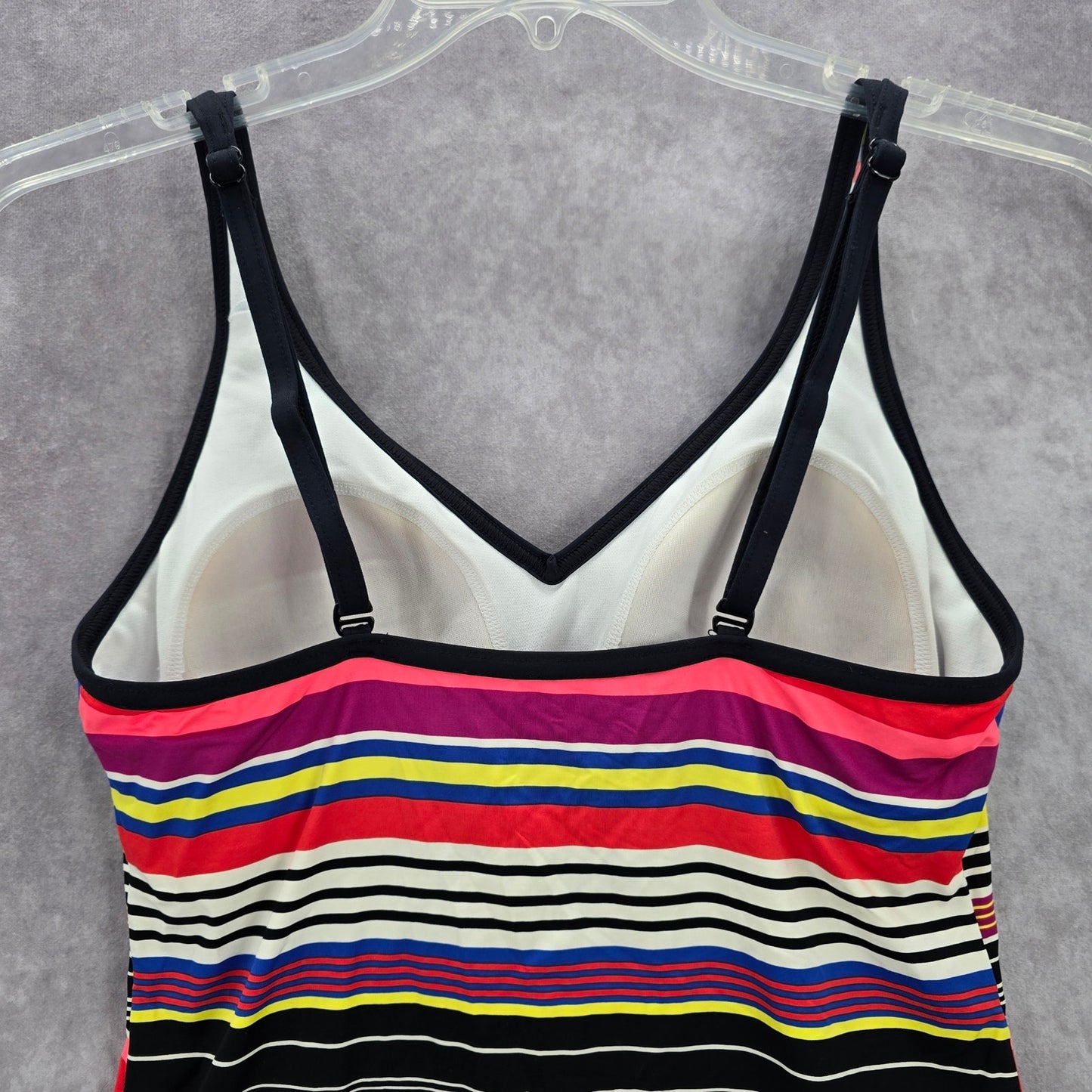 Jag Pink Multi Color Stripe Padded Stretch Swimwear Tankini Tank Top Medium M
