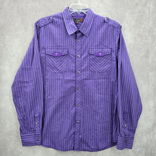 G By Guess Purple Stripe Mens Button Down Long Sleeve Cotton Dress Shirt XL
