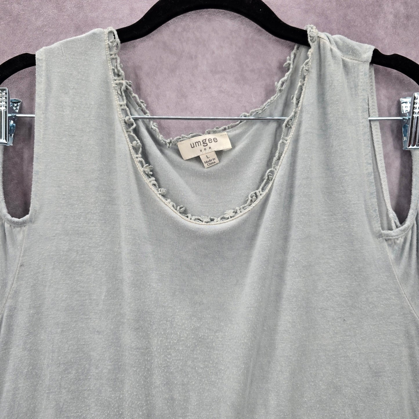 Umgee Gray Cold Shoulder Flare Ruffle Knee Length Boho Indie Dress Large