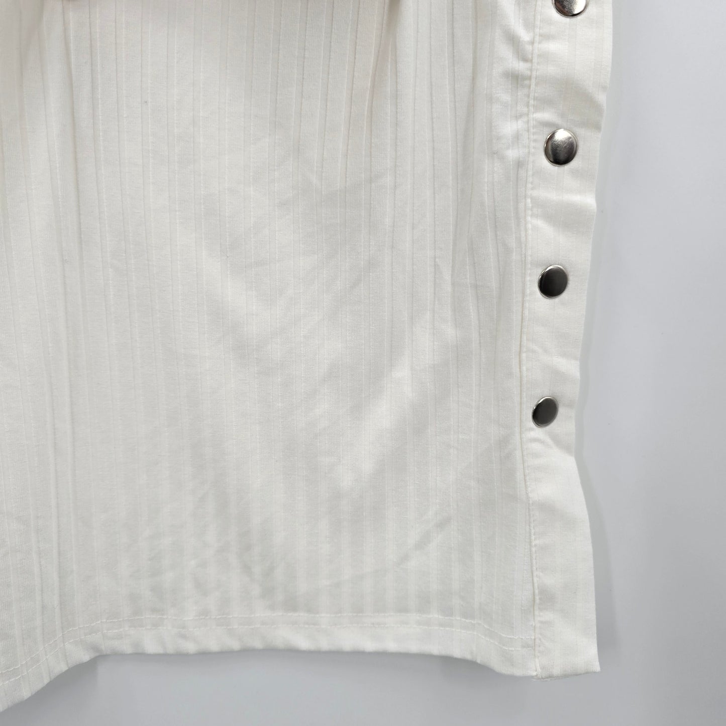 Shein White Stripe Button Pull On Stretch Midi Skirt Large 12