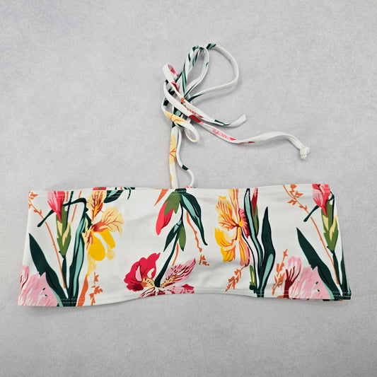 Zaful White Floral Bandeau Beach Bra Bikini Bralette Swim Top M Medium