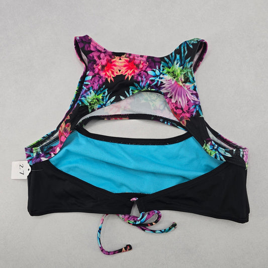 Neontide Black Floral Sports Bra Cutout Active Bikini Bralette Swim Top S Small