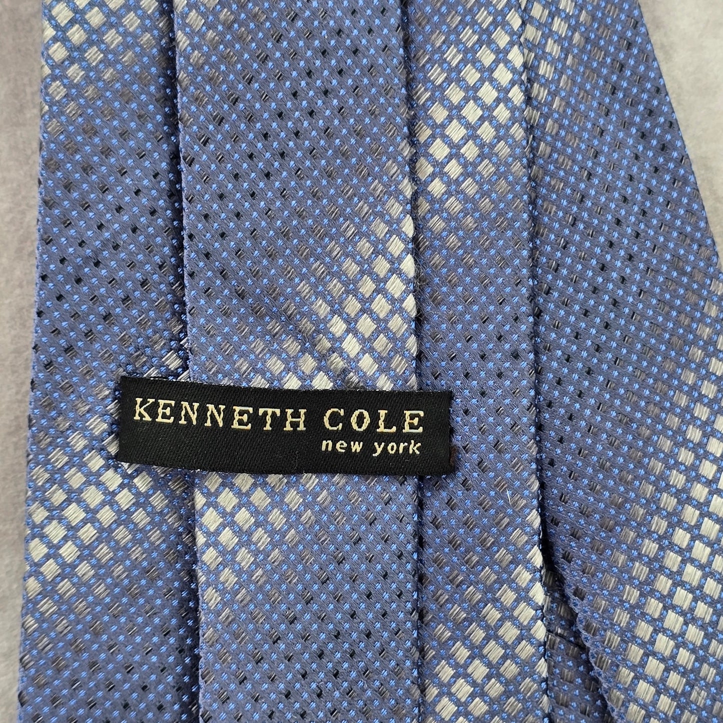 Kenneth Cole New York Blue Gray Black Executive Silk Geometric Neck Tie Men's