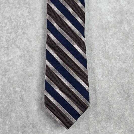 Jos. A. Bank Striped Brown Blue Repp Geometric Executive Silk Neck Tie Men's