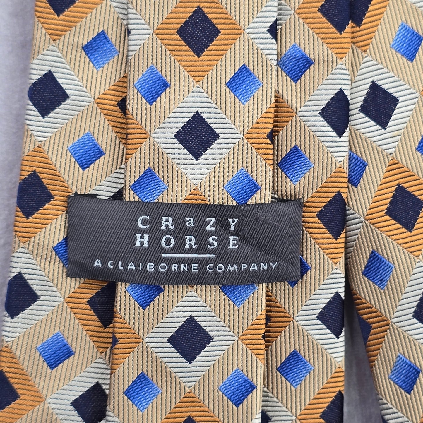 Crazy Horse Gold Blue Diamond Weave Geometric Executive Silk Neck Tie Men's