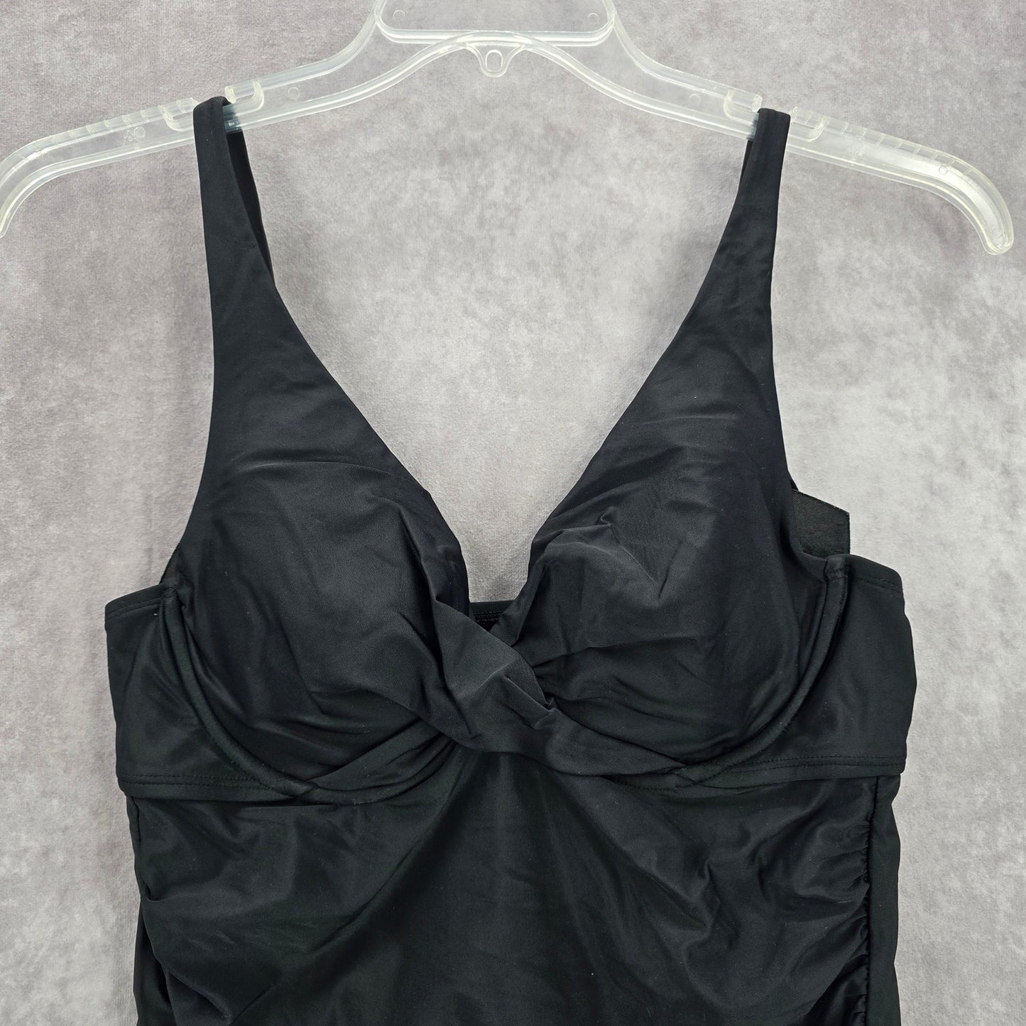 Catalina Black Scrunch Crisscross Padded Swimwear Tankini Tank Top Medium M 8/10