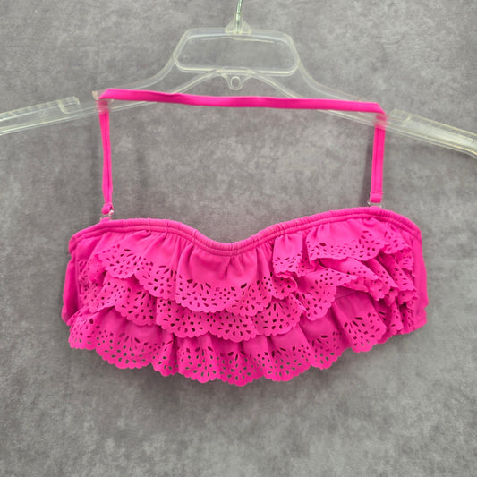 Red Camel Pink Laser Cut Flower Ruffle Padded Bikini Top Swimwear Small