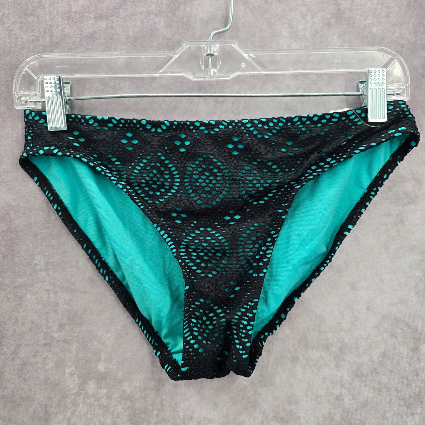 No Boundaries Black Green Eyelet Bikini Cheeky Bottom Swimwear Medium