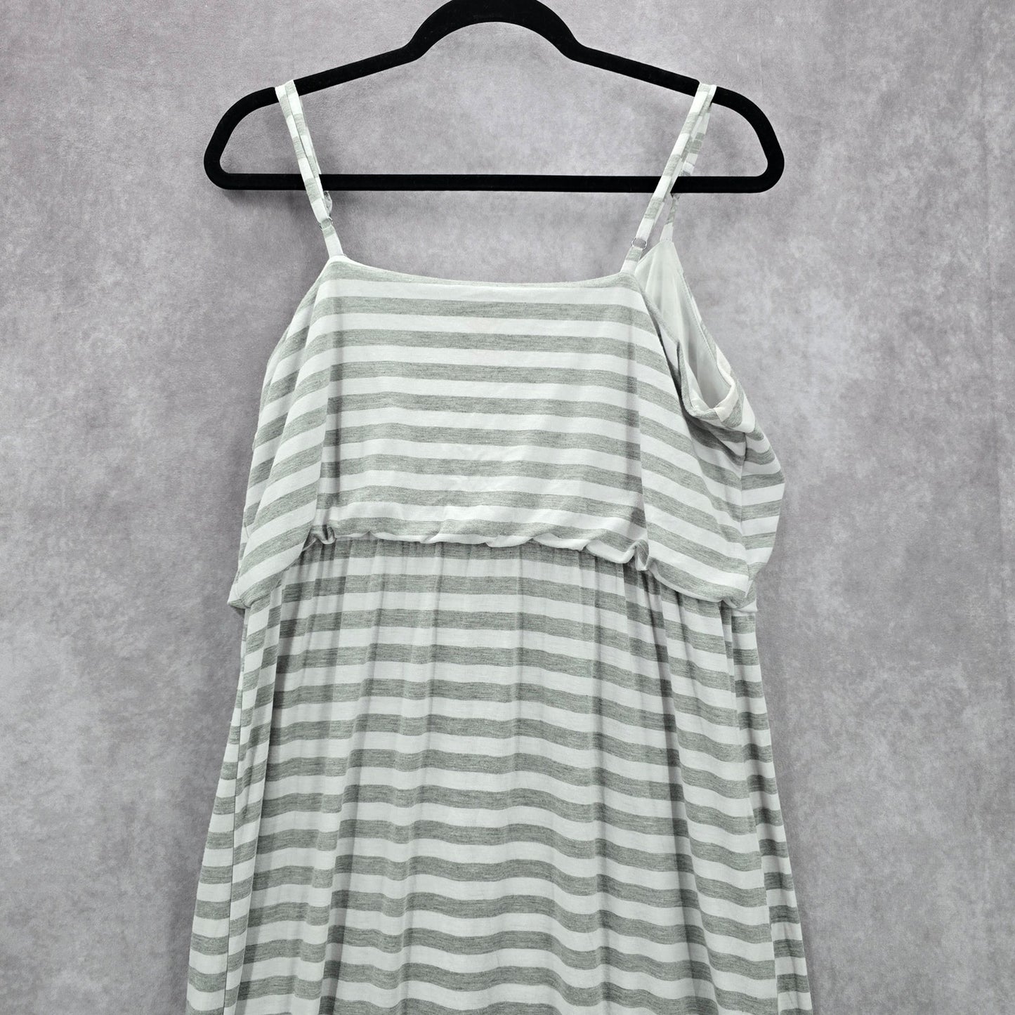 Faded Glory Gray White Stripe Maxi Sleeveless Flare Dress Extra Large XL