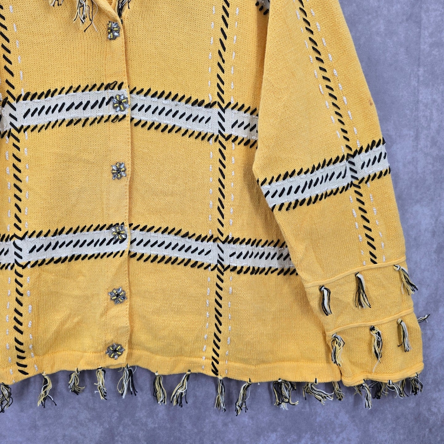 Storybook Knits Yellow Tassel Western Vintage Rhinestone Cotton Coat Jacket 3X