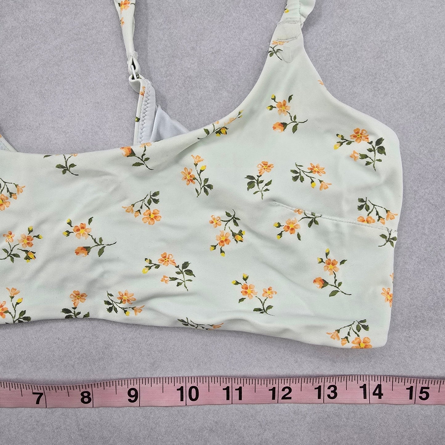 White Floral Ruffle Beach Sports Active Bikini Bralette Swim Top S Small