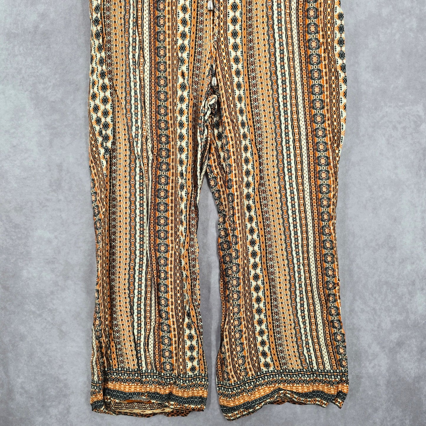 Orange Boho Floral Pullon Wide Straight Hippy Bottoms Pants S/M Small Medium