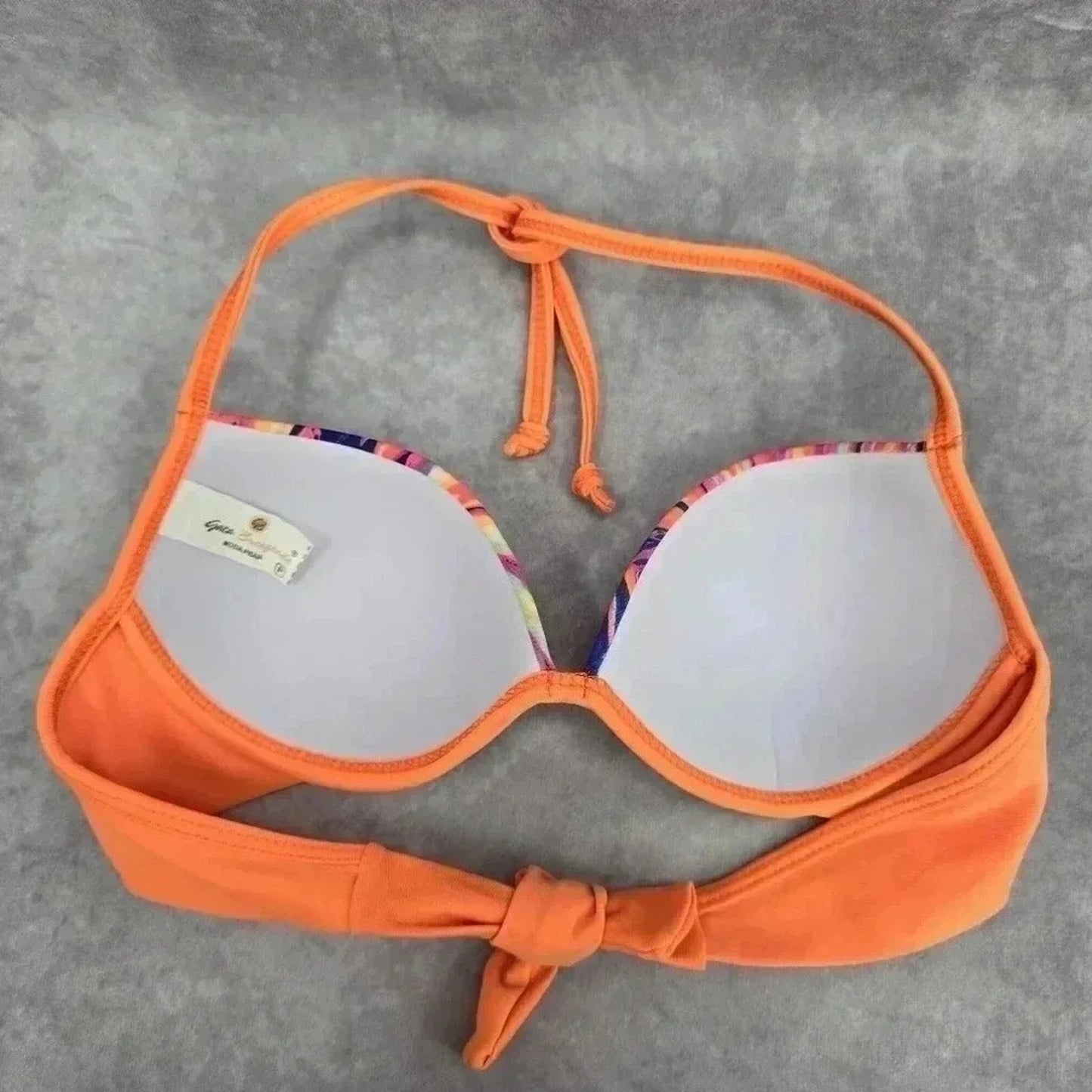 Gata Brenzeada Orange Bikini Top Halter Tie Swimwear Padded Swimsuit Small