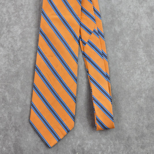 Nautica Orange Blue White Stripe 100% Silk Men's Neck Tie