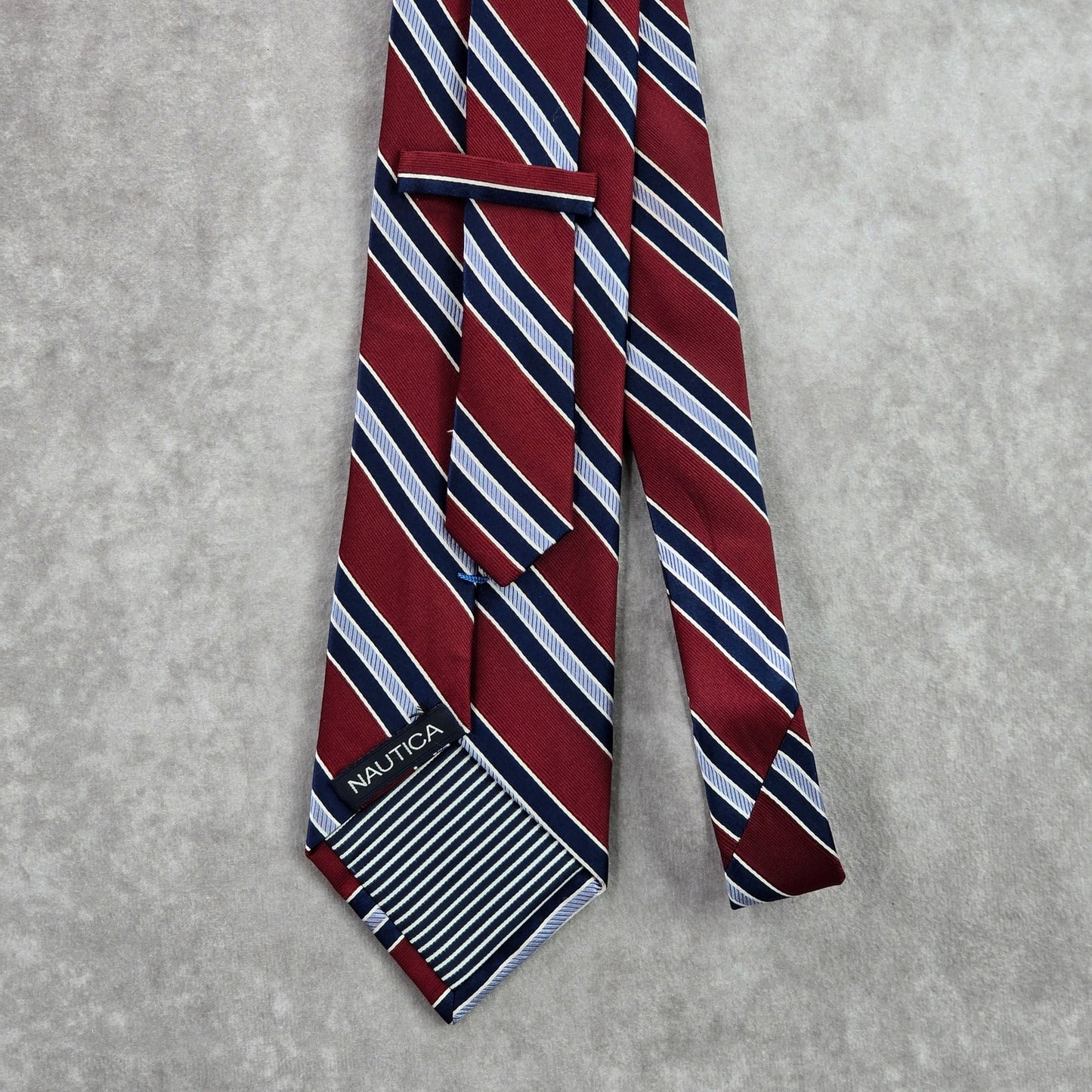 Nautica Red Blue White Striped Repp Executive Geometric Silk Neck Tie Men's