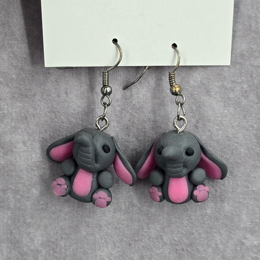 Gray Elephant Floppy Ears Dangle Hook Earrings Boho Fashion Jewelry