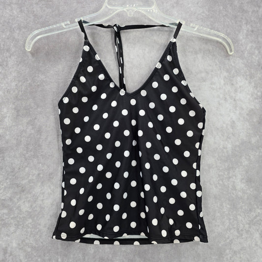 Bobbie Brooks Black White Polka Dot Halter Tie Swimwear Tankini Top Medium M