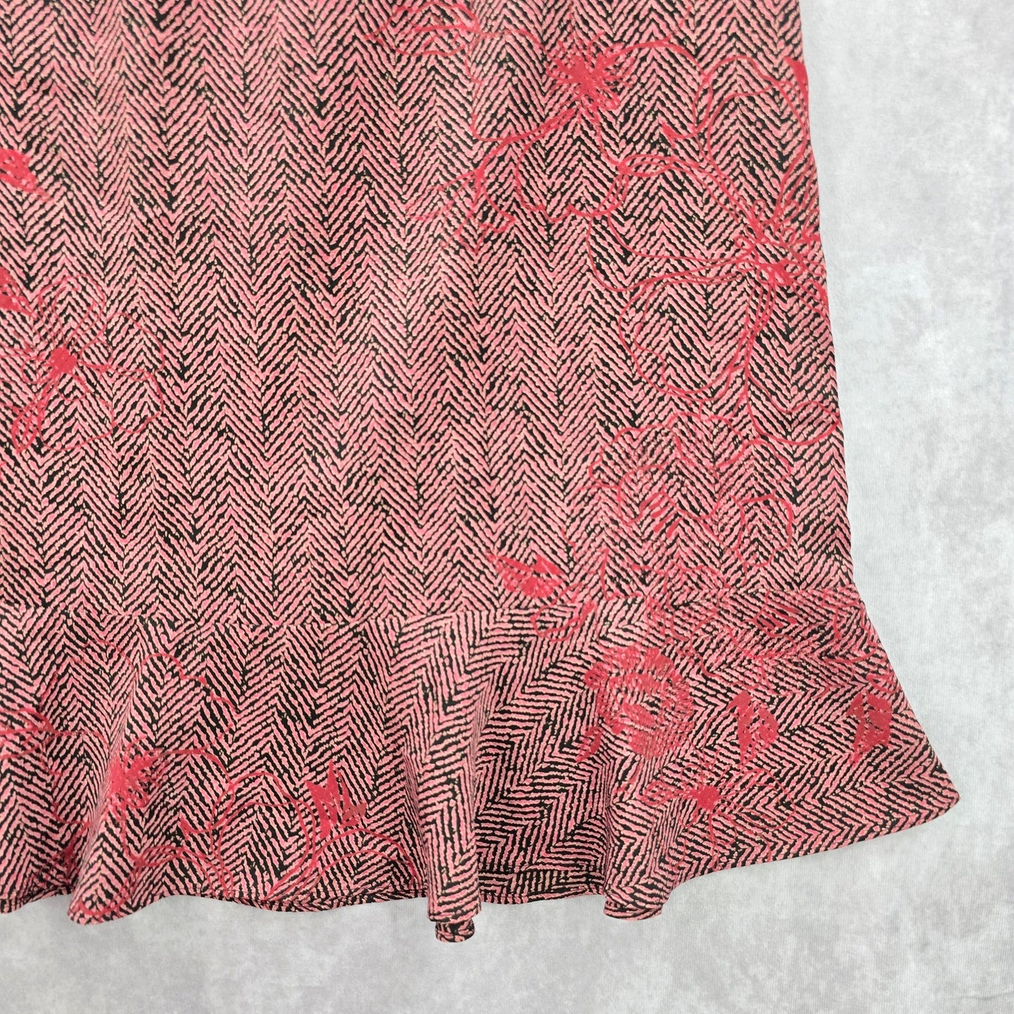 Sheri Martin Vintage Pink Black Flare Floral Knee Length Short Plus Skirt 14