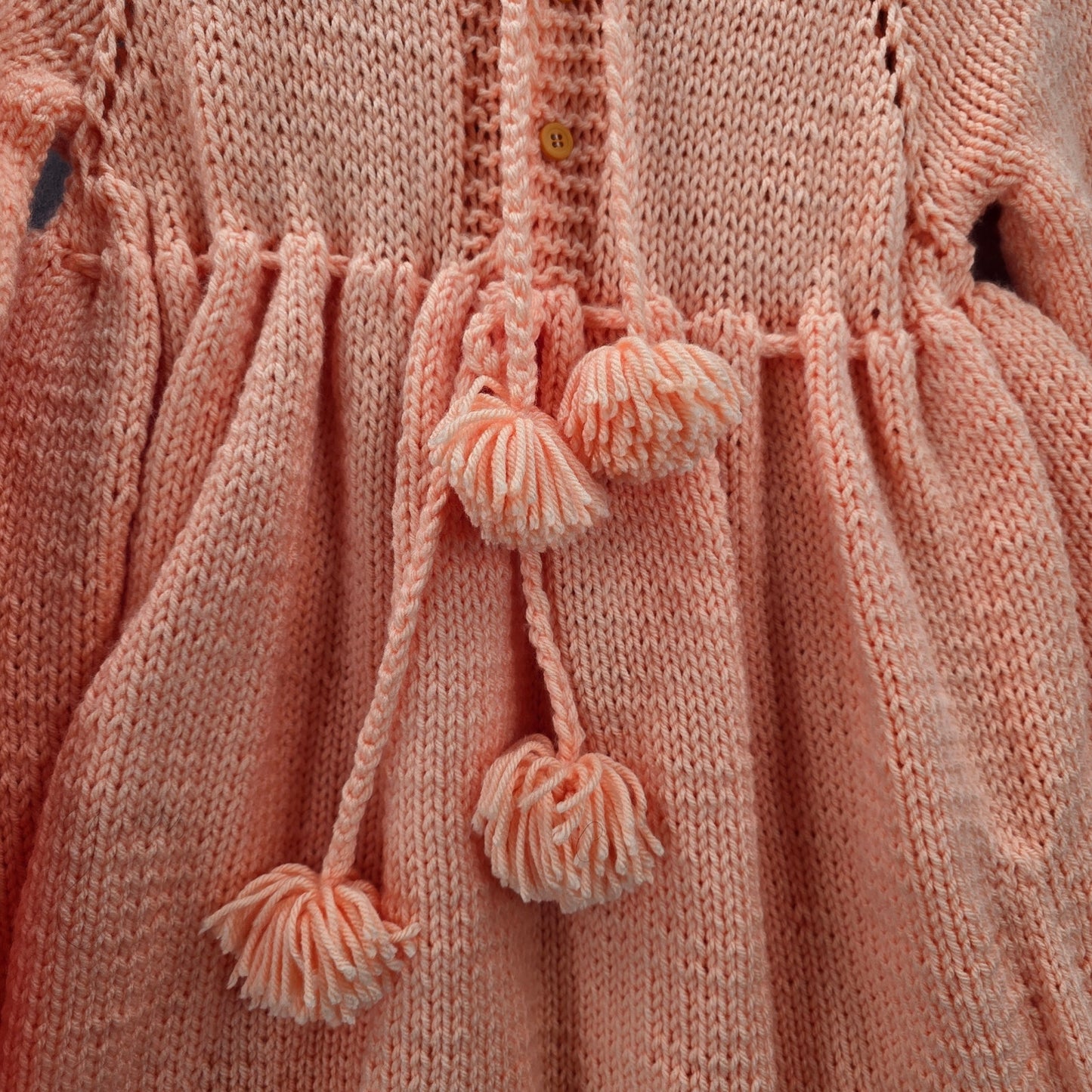 Orange Knit Button Up Tassel Handmade Flare Long Sleeve Girls Dress M Medium