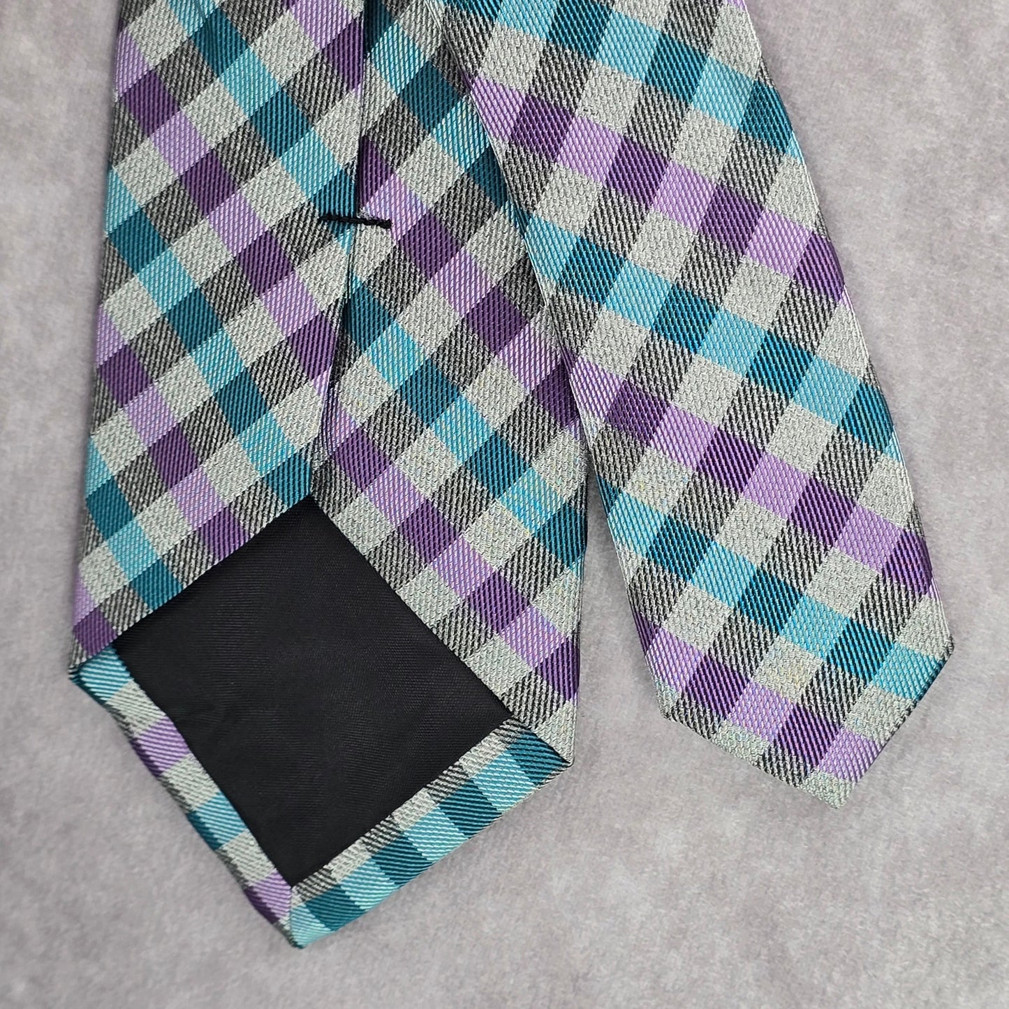 JF J. Ferrar Gray Purple Blue Plaid Tartan Checker Men's Neck Tie NWOT