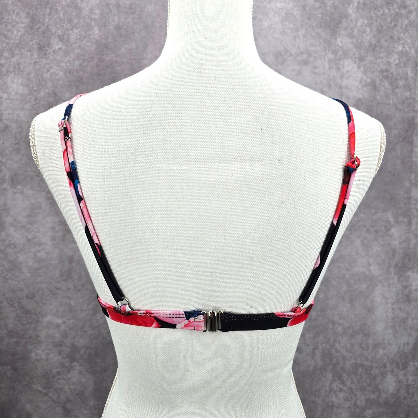 Shein Black Pink Floral Triangle Adjustable Clasp Bikini Top Swimwear Medium
