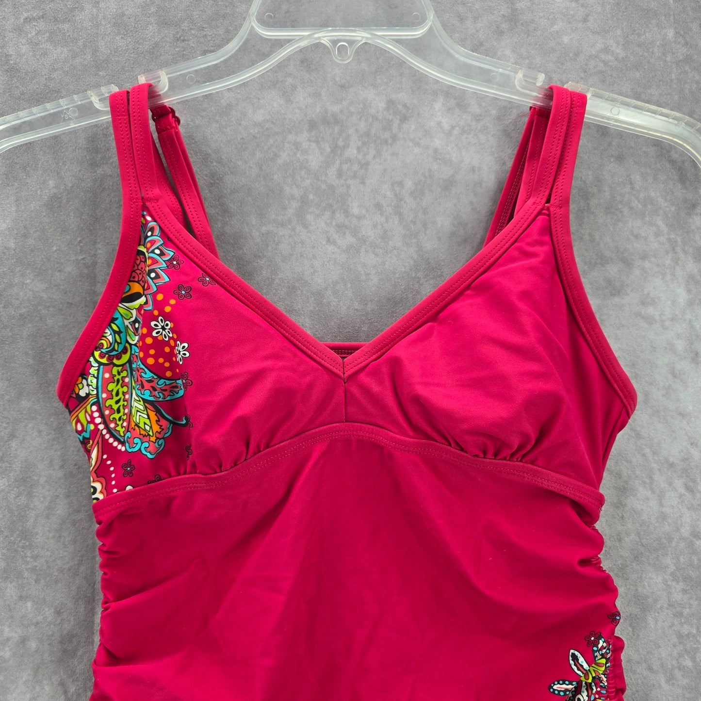 Athleta Pink Floral Scrunch Tie Padded Swimwear Tankini Tank Top Medium 34 B/C