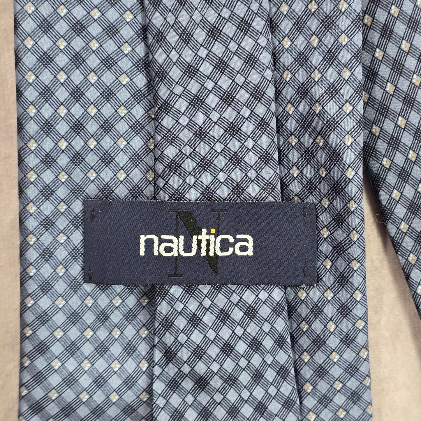 Nautica Blue Geometric Executive Diamond Plaid Stripe 100% Silk Men's Neck Tie