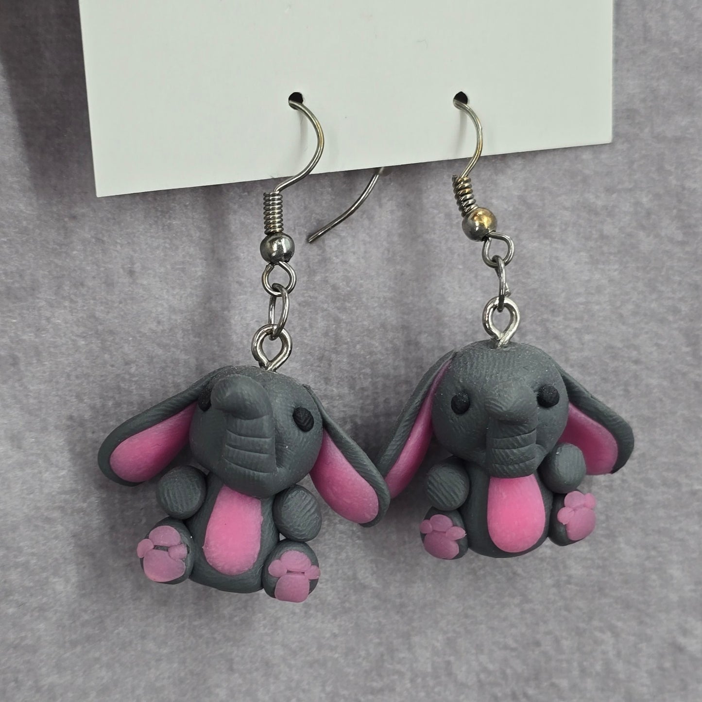Gray Elephant Floppy Ears Dangle Hook Earrings Boho Fashion Jewelry