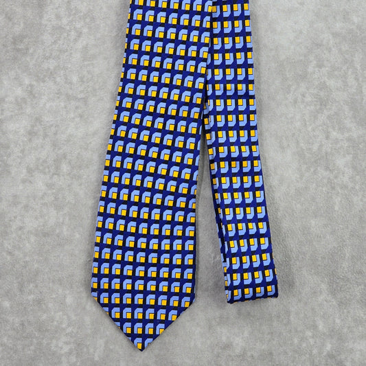 Banana Republic Blue Yellow Square Geometric 100% Silk Men's Neck Tie