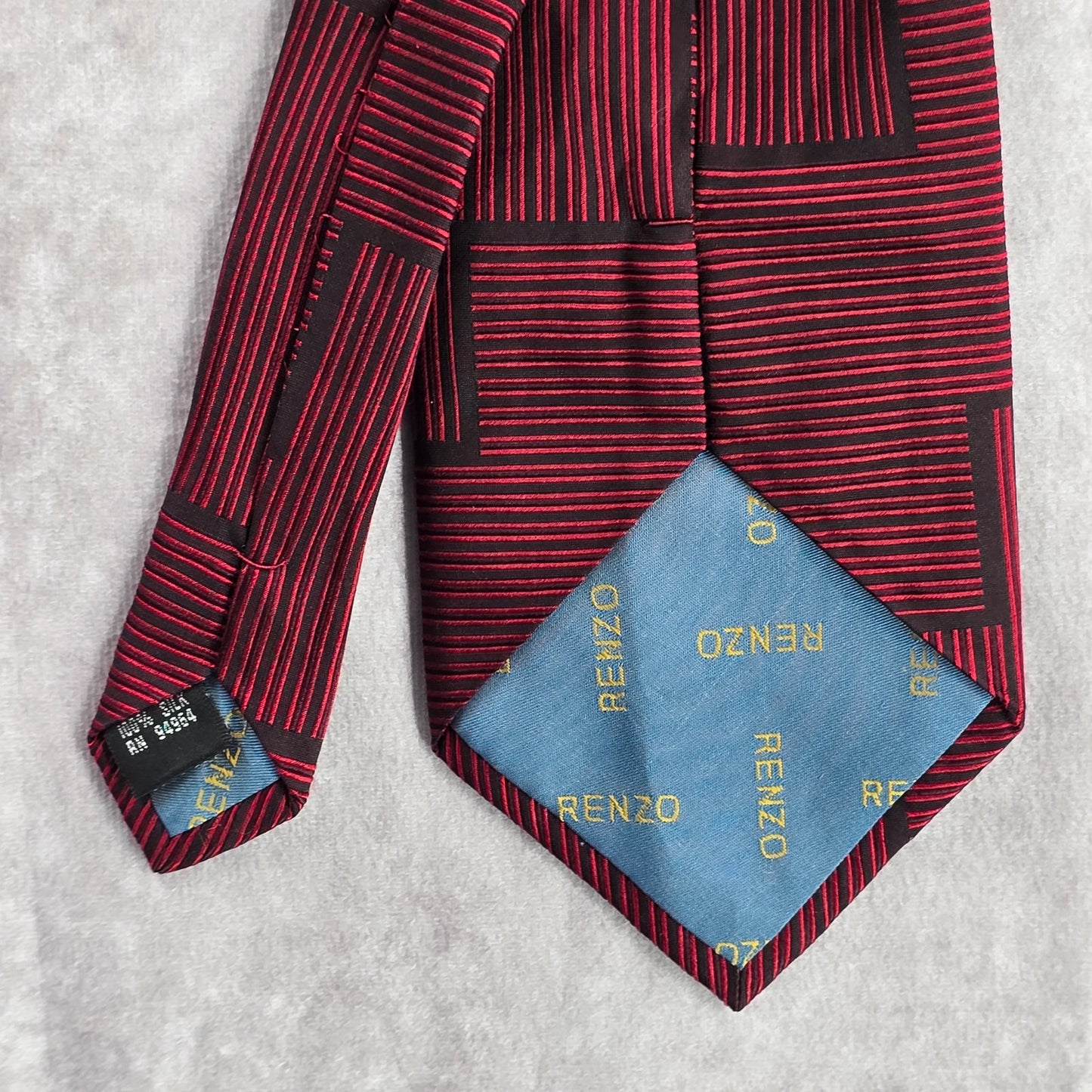 Renzo Red Navy Blue Stripe Pure 100% Silk Handmade Executive Men's Neck Tie