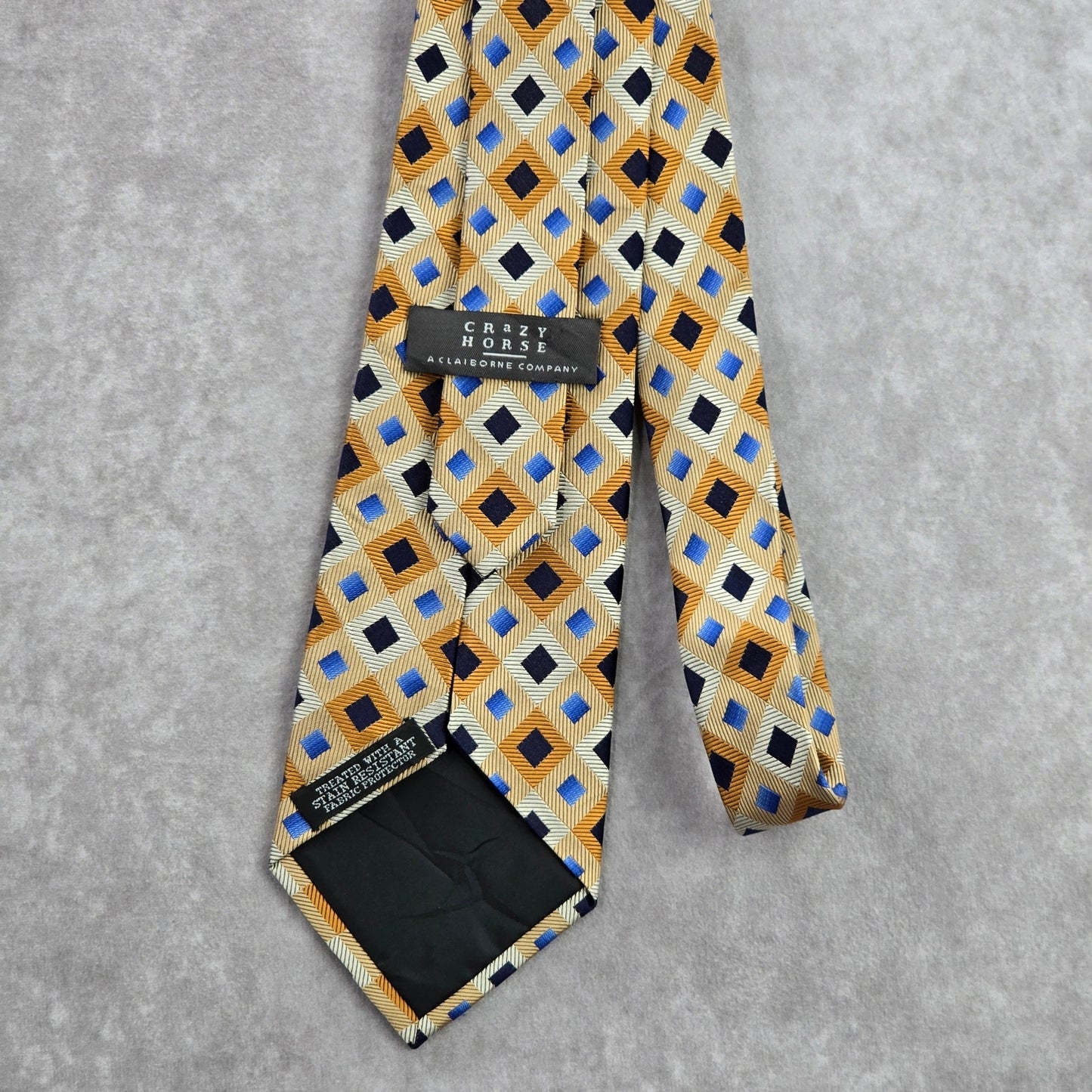 Crazy Horse Gold Blue Diamond Weave Geometric Executive Silk Neck Tie Men's