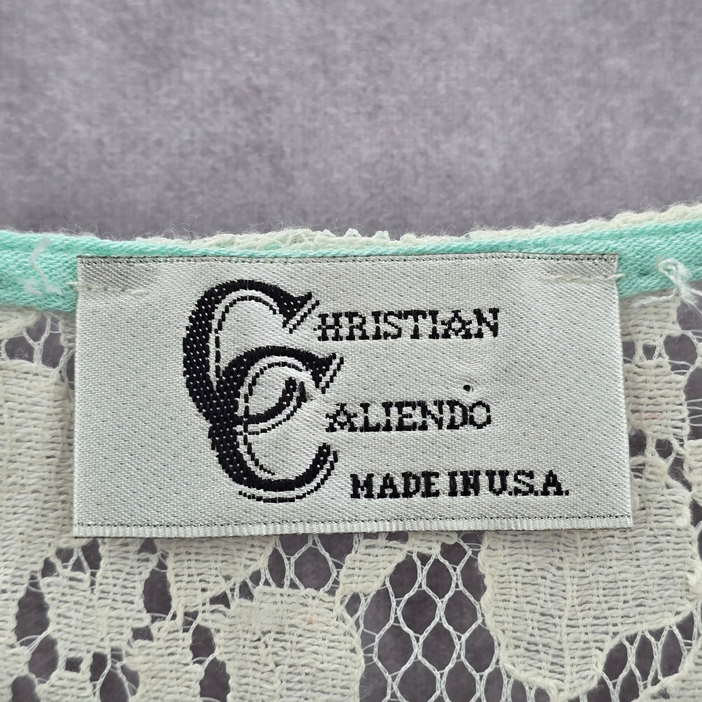 Christian Caliendo Mint Green White Lace Boho Shirt Top Blouse Small
