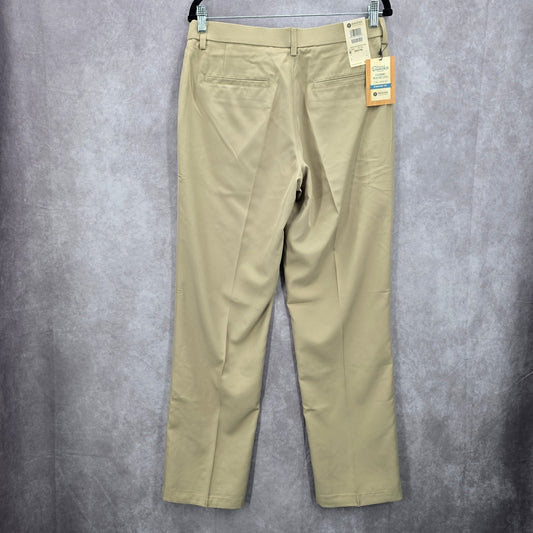 Haggar Tan Performance Microfiber Slacks Dress Pants Plain Straight Fit 32Wx30L