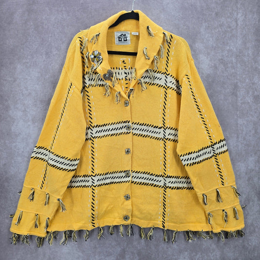 Storybook Knits Yellow Tassel Western Vintage Rhinestone Cotton Coat Jacket 3X