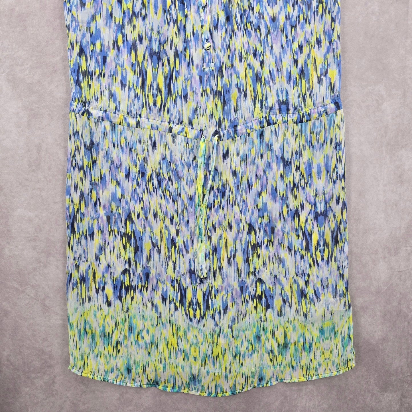 Liz Claiborne Yellow Blue Sleeveless Sheer Knee Length Spring Dress Small