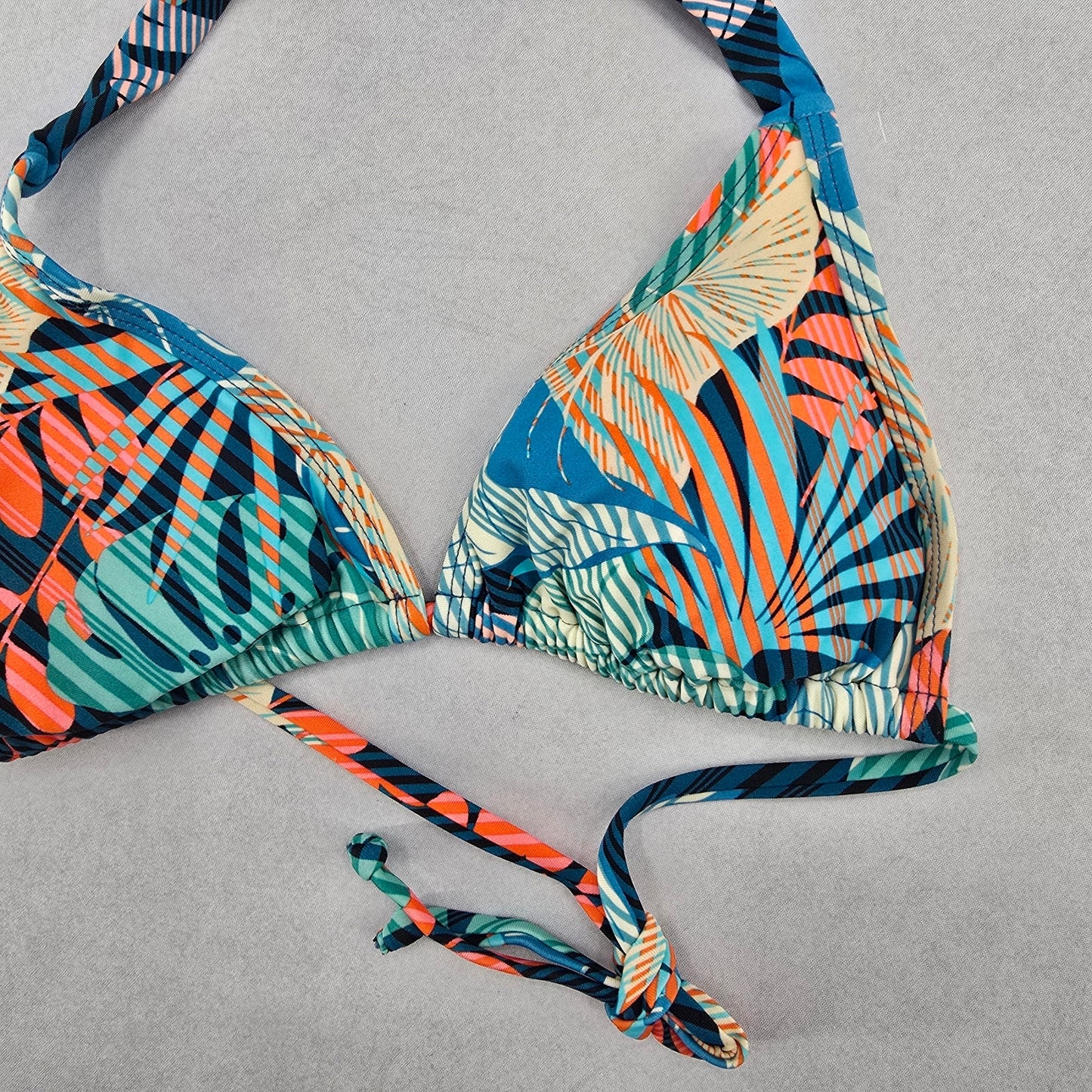 Sun & Sea Green Tropical Padded Tie Swim Sports Bra Beach Bikini Top M Medium