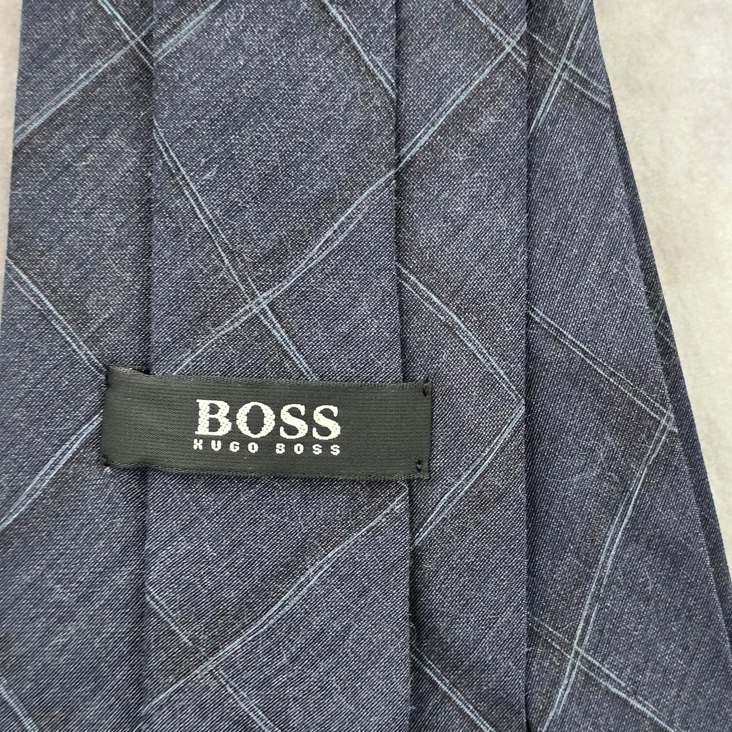 Hugo Boss Blue White Plaid Tartan Executive Wool Viscose Silk Neck Tie Men's