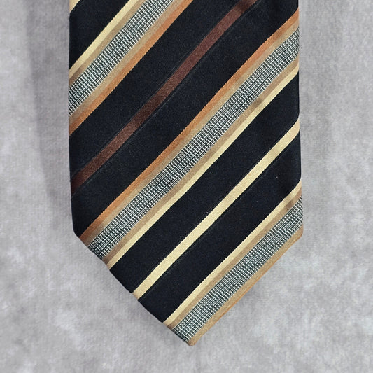 Sean John Black Stripe Brown Executive Corporate Gold 100% Silk Men's Neck Tie