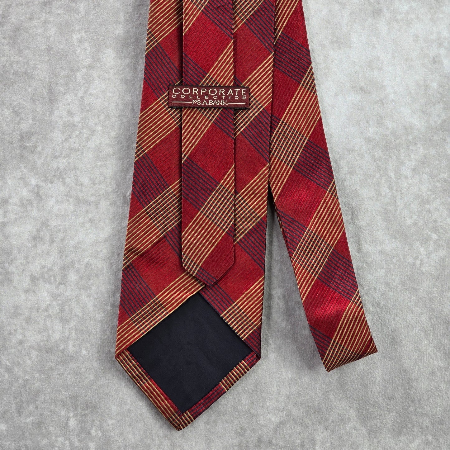 Jos. A. Bank Corporate Red Gold Plaid Tartan 100% Silk Men's Neck Tie NWOT