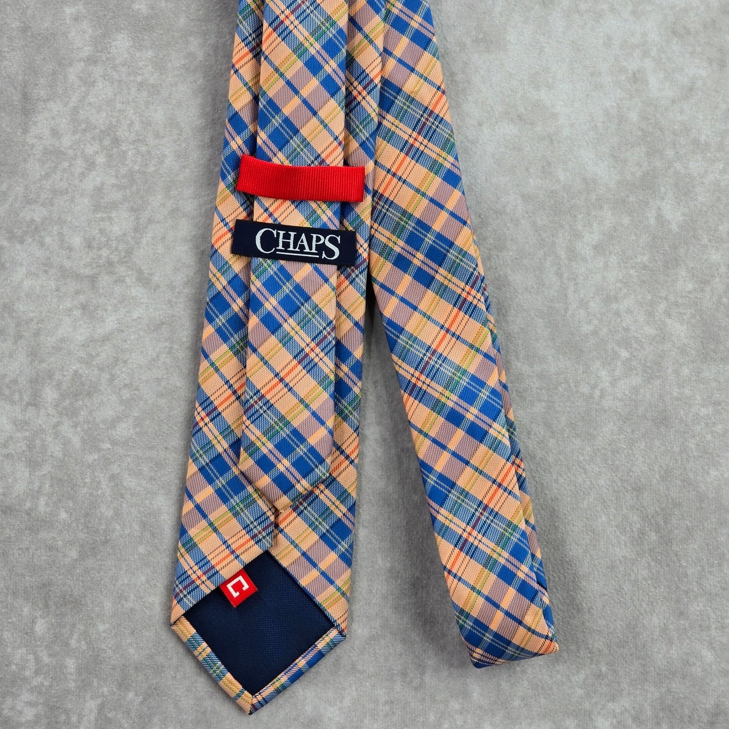 Chaps Orange Blue Plaid Stripe Tartan 100% Polyester Men's Neck Tie NWOT
