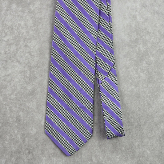 DKNY Purple Houndstooth Stripe Geometric Executive Black White Neck Tie Men's