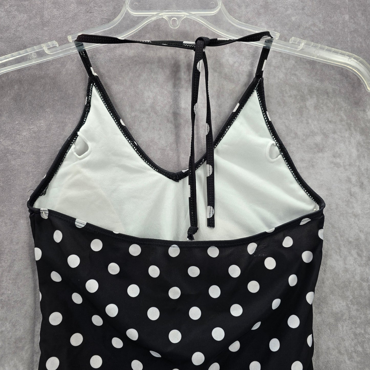 Bobbie Brooks Black White Polka Dot Halter Tie Swimwear Tankini Top Medium M